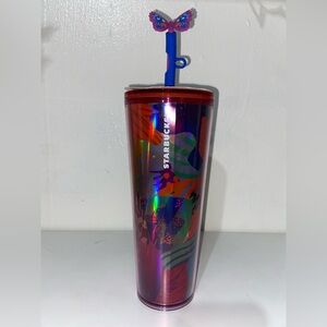 Starbucks Venti Tumbler with Butterfly Straw Topper NWT